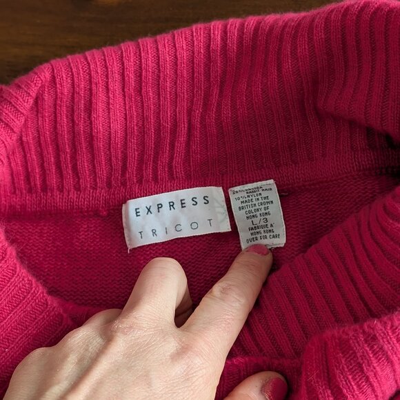 Express Tricot - 90s Angora wool berry magenta cowl neck tunic sweater - Large - Picture 4 of 5